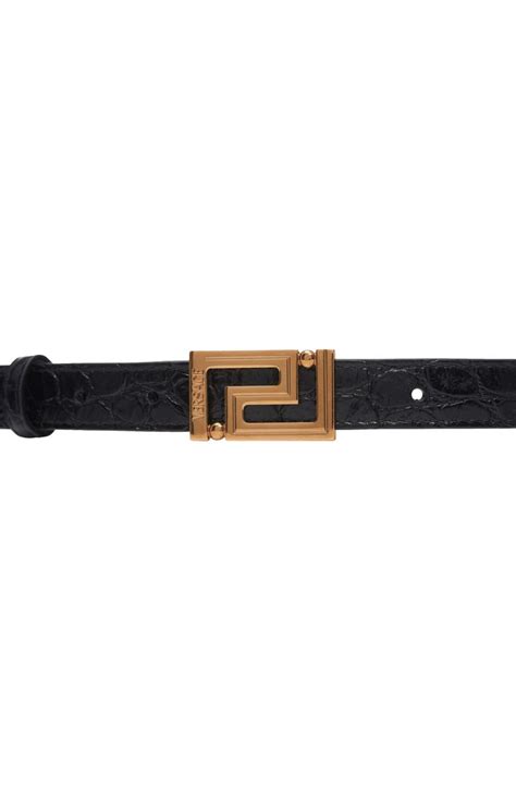 Versace Greca Buckle Croc Embossed Leather Belt 